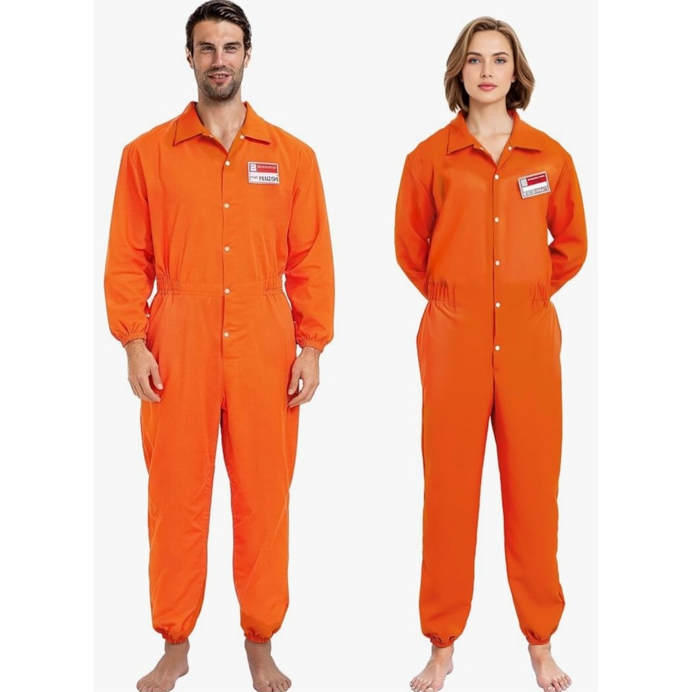 Spooktacular Creations Orange Prisoner Jumpsuit Costume Inmate Coverall Medium